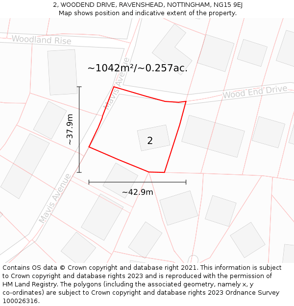 2, WOODEND DRIVE, RAVENSHEAD, NOTTINGHAM, NG15 9EJ: Plot and title map