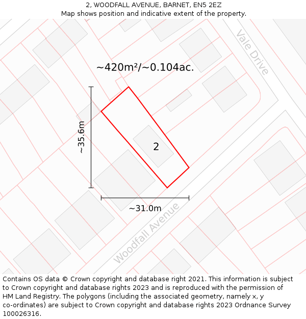 2, WOODFALL AVENUE, BARNET, EN5 2EZ: Plot and title map