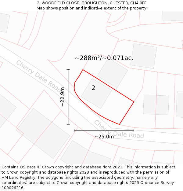 2, WOODFIELD CLOSE, BROUGHTON, CHESTER, CH4 0FE: Plot and title map