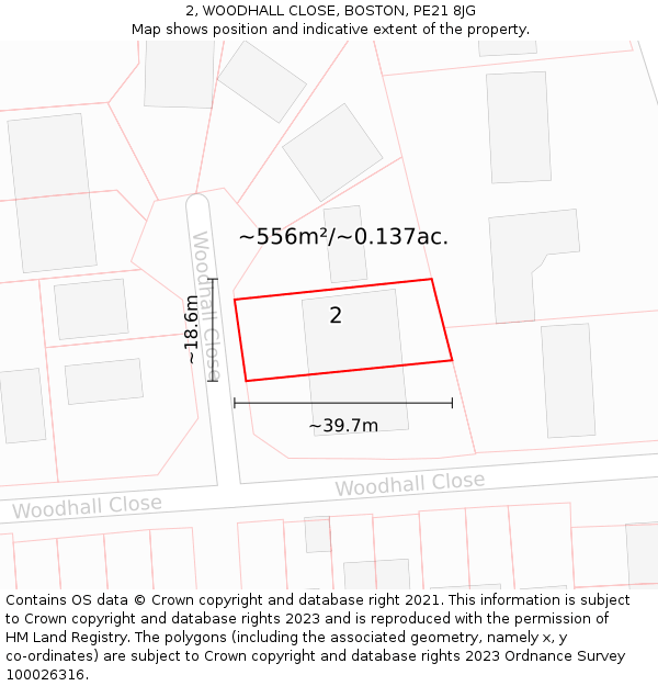 2, WOODHALL CLOSE, BOSTON, PE21 8JG: Plot and title map