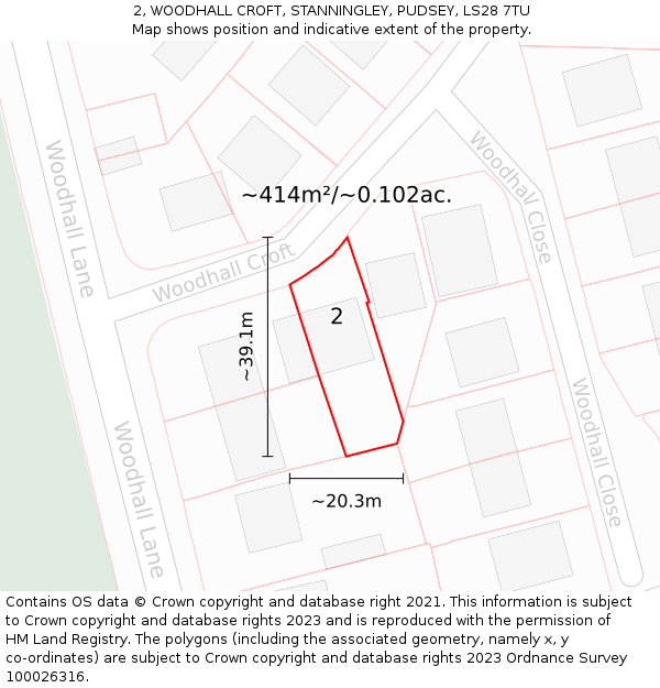 2, WOODHALL CROFT, STANNINGLEY, PUDSEY, LS28 7TU: Plot and title map