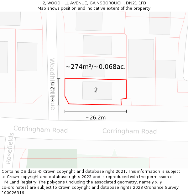 2, WOODHILL AVENUE, GAINSBOROUGH, DN21 1FB: Plot and title map