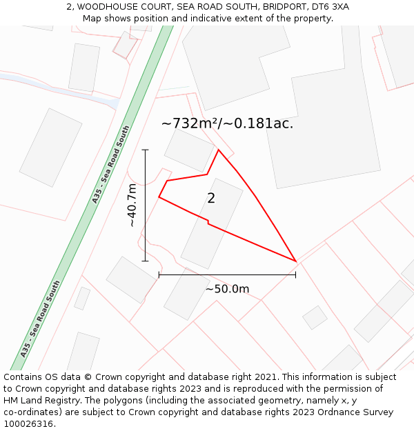 2, WOODHOUSE COURT, SEA ROAD SOUTH, BRIDPORT, DT6 3XA: Plot and title map