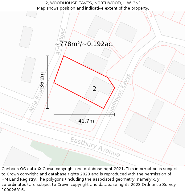 2, WOODHOUSE EAVES, NORTHWOOD, HA6 3NF: Plot and title map