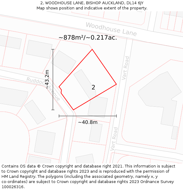 2, WOODHOUSE LANE, BISHOP AUCKLAND, DL14 6JY: Plot and title map