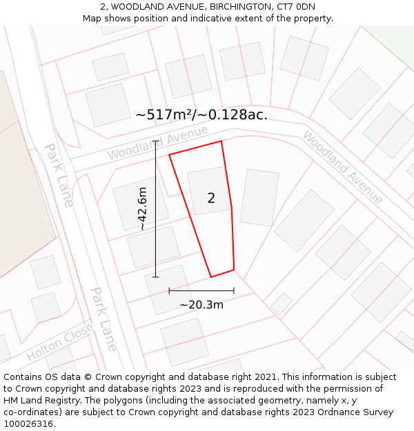 2, WOODLAND AVENUE, BIRCHINGTON, CT7 0DN: Plot and title map