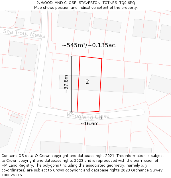 2, WOODLAND CLOSE, STAVERTON, TOTNES, TQ9 6PQ: Plot and title map