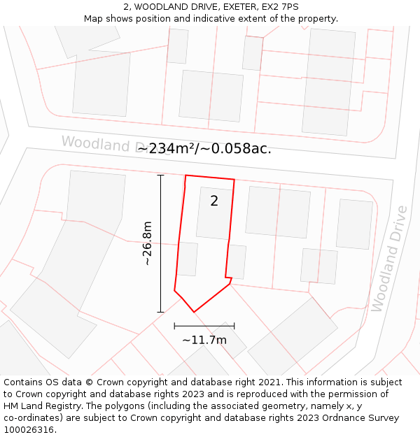 2, WOODLAND DRIVE, EXETER, EX2 7PS: Plot and title map
