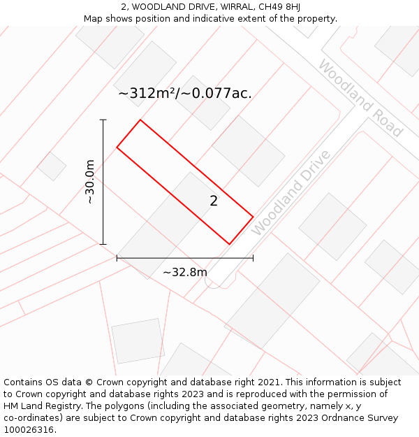 2, WOODLAND DRIVE, WIRRAL, CH49 8HJ: Plot and title map