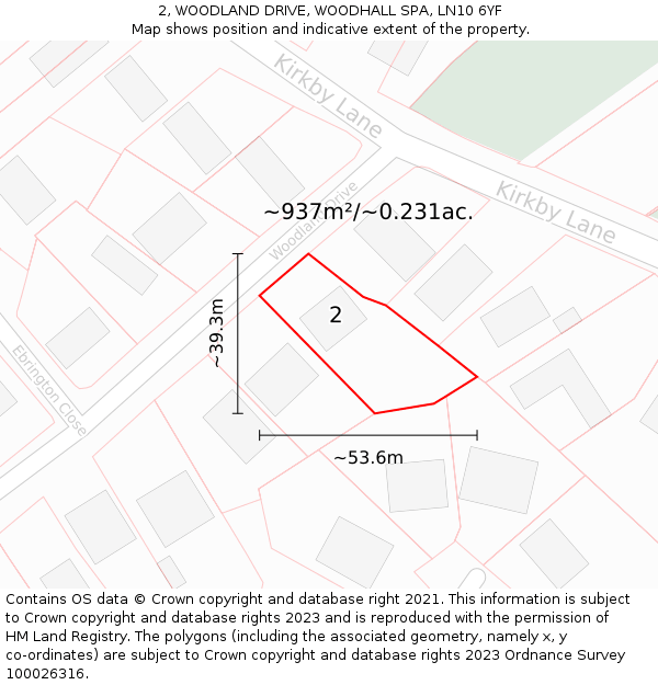 2, WOODLAND DRIVE, WOODHALL SPA, LN10 6YF: Plot and title map