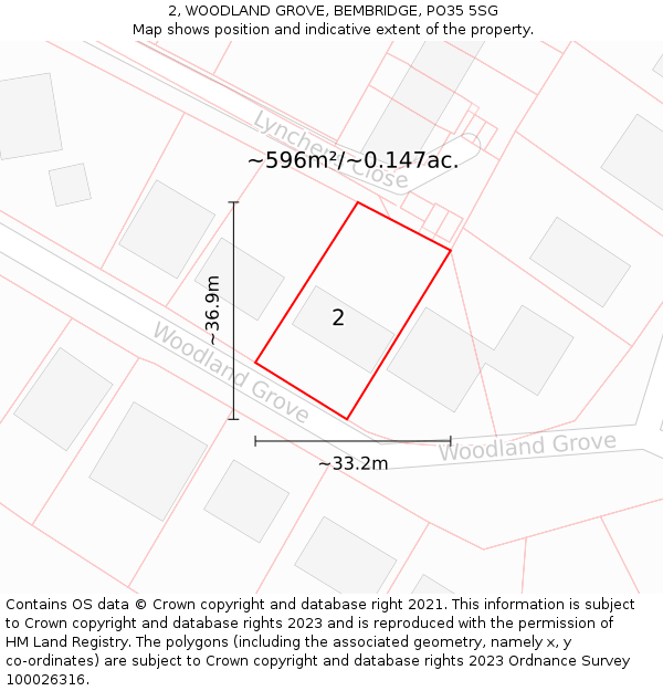 2, WOODLAND GROVE, BEMBRIDGE, PO35 5SG: Plot and title map
