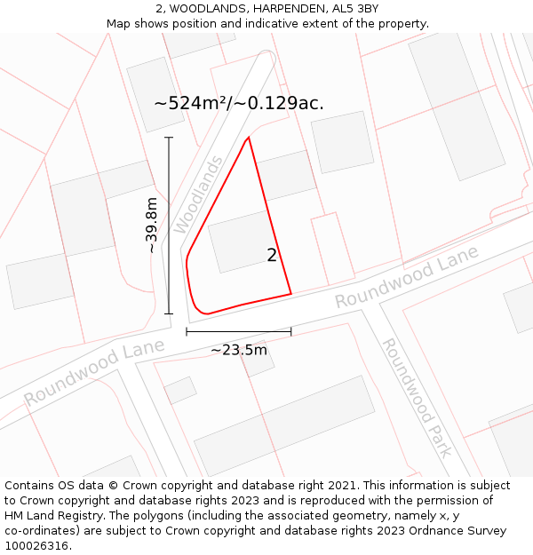 2, WOODLANDS, HARPENDEN, AL5 3BY: Plot and title map
