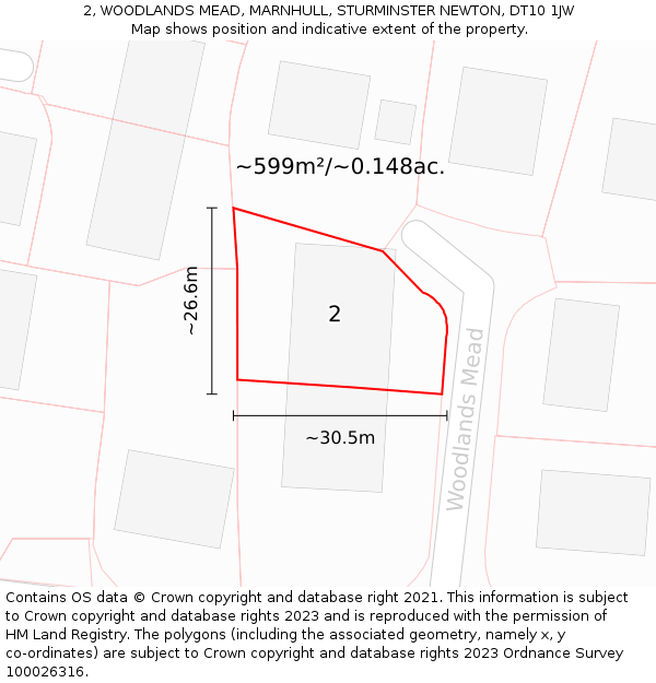 2, WOODLANDS MEAD, MARNHULL, STURMINSTER NEWTON, DT10 1JW: Plot and title map