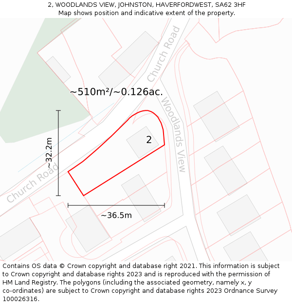 2, WOODLANDS VIEW, JOHNSTON, HAVERFORDWEST, SA62 3HF: Plot and title map
