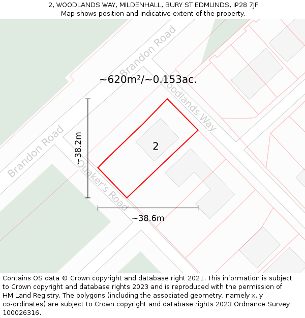 2, WOODLANDS WAY, MILDENHALL, BURY ST EDMUNDS, IP28 7JF: Plot and title map