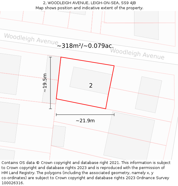 2, WOODLEIGH AVENUE, LEIGH-ON-SEA, SS9 4JB: Plot and title map