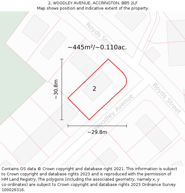 2, WOODLEY AVENUE, ACCRINGTON, BB5 2LF: Plot and title map