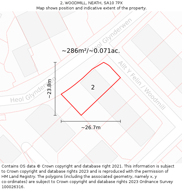2, WOODMILL, NEATH, SA10 7PX: Plot and title map
