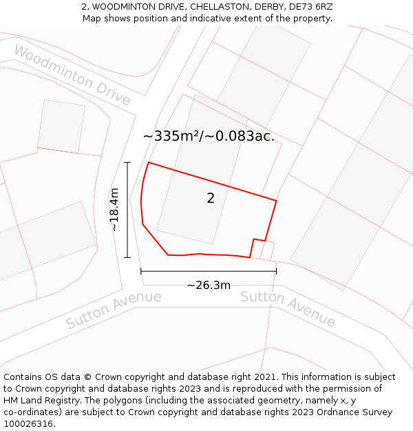 2, WOODMINTON DRIVE, CHELLASTON, DERBY, DE73 6RZ: Plot and title map