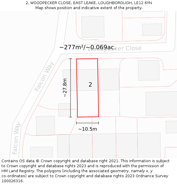 2, WOODPECKER CLOSE, EAST LEAKE, LOUGHBOROUGH, LE12 6YN: Plot and title map