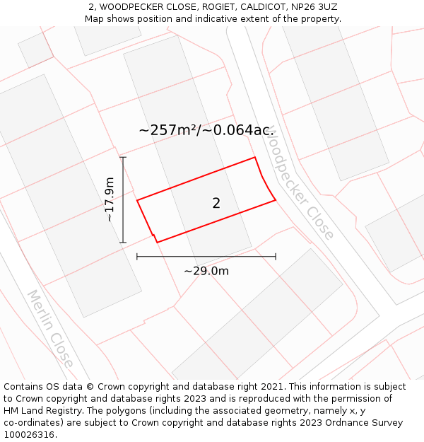 2, WOODPECKER CLOSE, ROGIET, CALDICOT, NP26 3UZ: Plot and title map