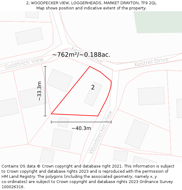 2, WOODPECKER VIEW, LOGGERHEADS, MARKET DRAYTON, TF9 2QL: Plot and title map