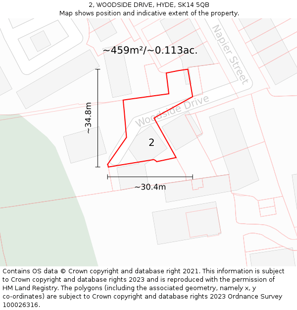 2, WOODSIDE DRIVE, HYDE, SK14 5QB: Plot and title map