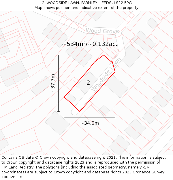 2, WOODSIDE LAWN, FARNLEY, LEEDS, LS12 5PG: Plot and title map