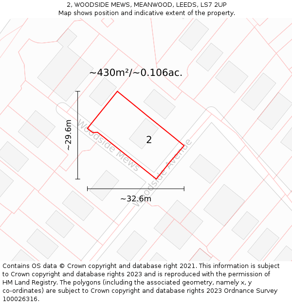 2, WOODSIDE MEWS, MEANWOOD, LEEDS, LS7 2UP: Plot and title map