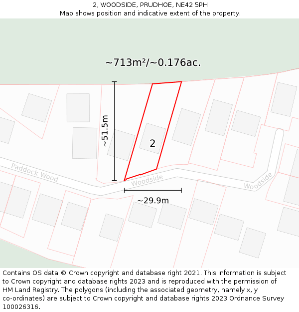 2, WOODSIDE, PRUDHOE, NE42 5PH: Plot and title map