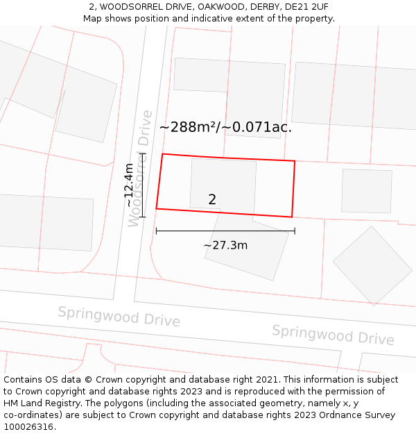 2, WOODSORREL DRIVE, OAKWOOD, DERBY, DE21 2UF: Plot and title map