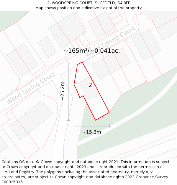 2, WOODSPRING COURT, SHEFFIELD, S4 8FP: Plot and title map