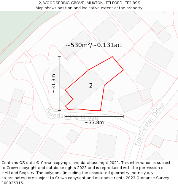 2, WOODSPRING GROVE, MUXTON, TELFORD, TF2 8SS: Plot and title map