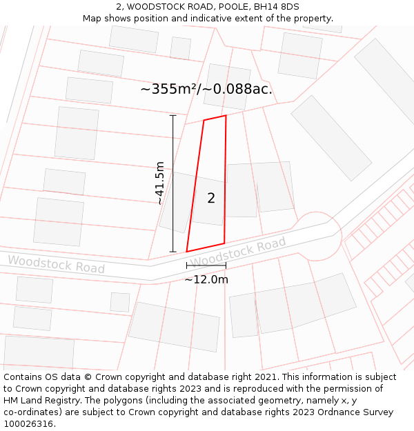 2, WOODSTOCK ROAD, POOLE, BH14 8DS: Plot and title map