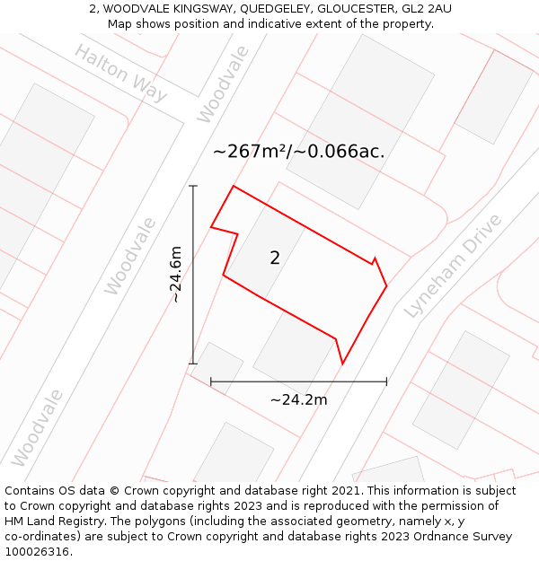 2, WOODVALE KINGSWAY, QUEDGELEY, GLOUCESTER, GL2 2AU: Plot and title map
