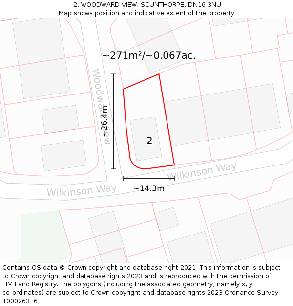2, WOODWARD VIEW, SCUNTHORPE, DN16 3NU: Plot and title map
