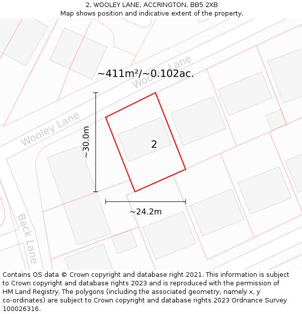 2, WOOLEY LANE, ACCRINGTON, BB5 2XB: Plot and title map