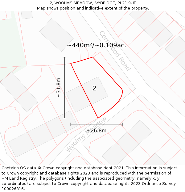 2, WOOLMS MEADOW, IVYBRIDGE, PL21 9UF: Plot and title map
