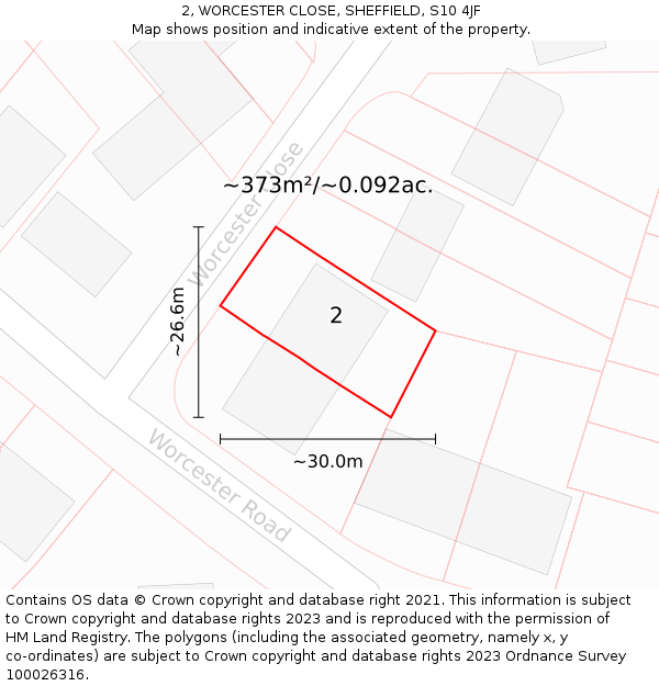 2, WORCESTER CLOSE, SHEFFIELD, S10 4JF: Plot and title map