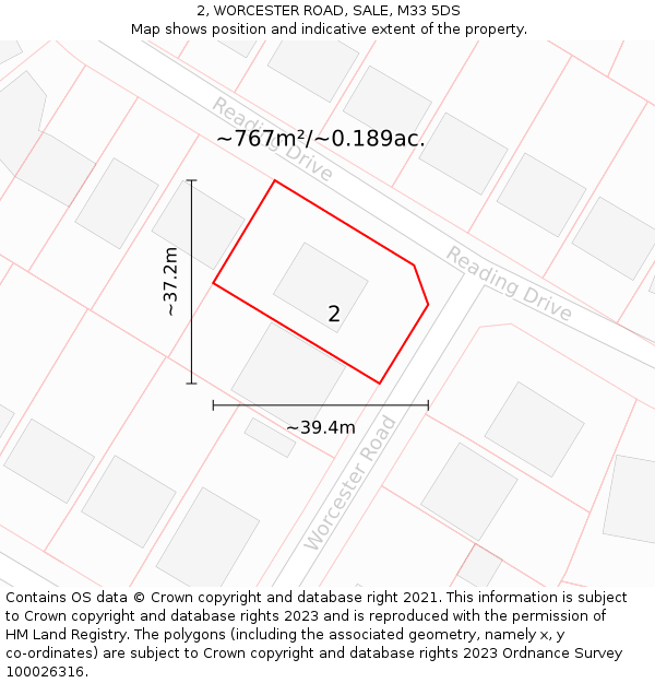 2, WORCESTER ROAD, SALE, M33 5DS: Plot and title map