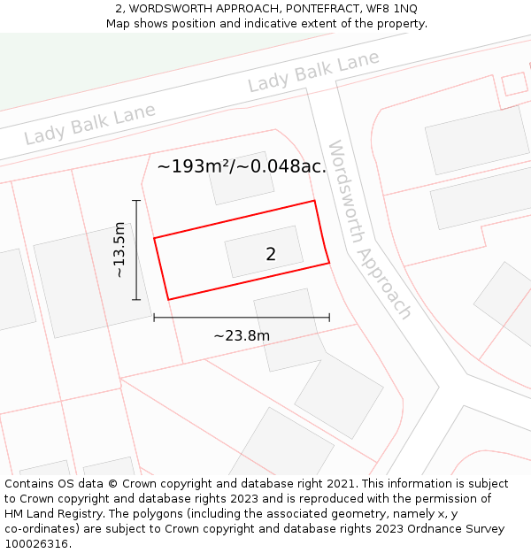 2, WORDSWORTH APPROACH, PONTEFRACT, WF8 1NQ: Plot and title map