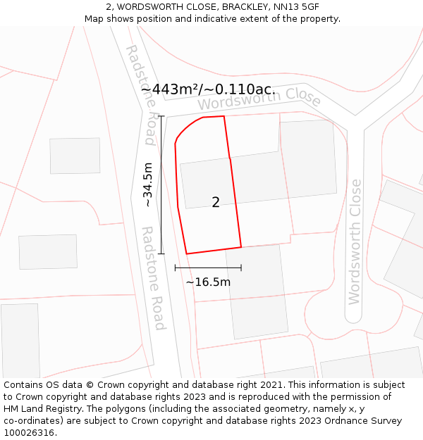 2, WORDSWORTH CLOSE, BRACKLEY, NN13 5GF: Plot and title map