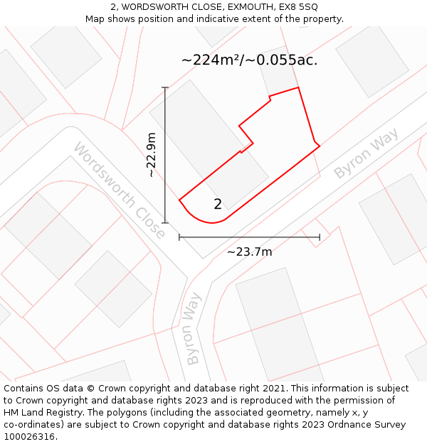 2, WORDSWORTH CLOSE, EXMOUTH, EX8 5SQ: Plot and title map