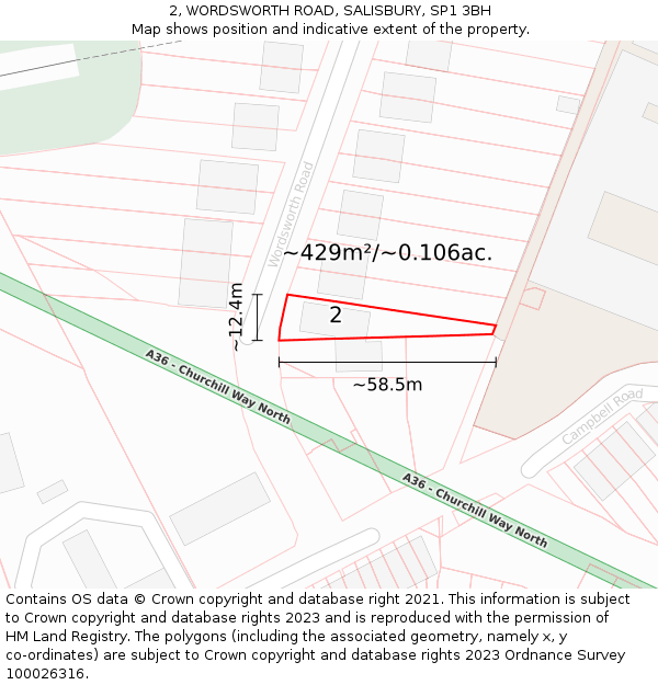 2, WORDSWORTH ROAD, SALISBURY, SP1 3BH: Plot and title map