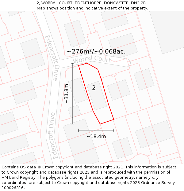 2, WORRAL COURT, EDENTHORPE, DONCASTER, DN3 2RL: Plot and title map
