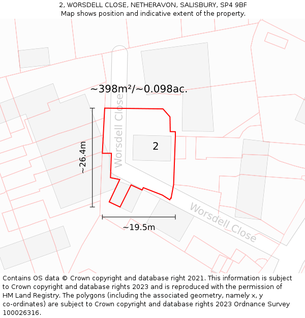 2, WORSDELL CLOSE, NETHERAVON, SALISBURY, SP4 9BF: Plot and title map