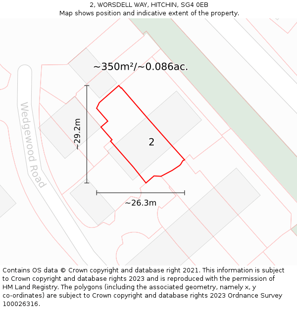 2, WORSDELL WAY, HITCHIN, SG4 0EB: Plot and title map