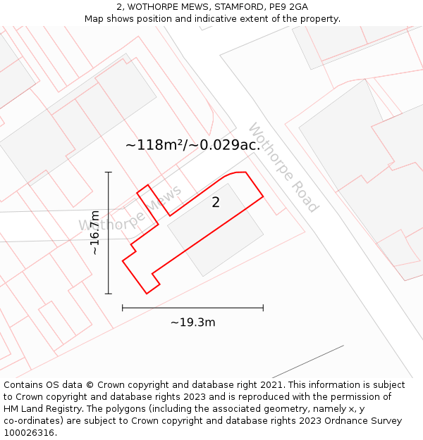 2, WOTHORPE MEWS, STAMFORD, PE9 2GA: Plot and title map