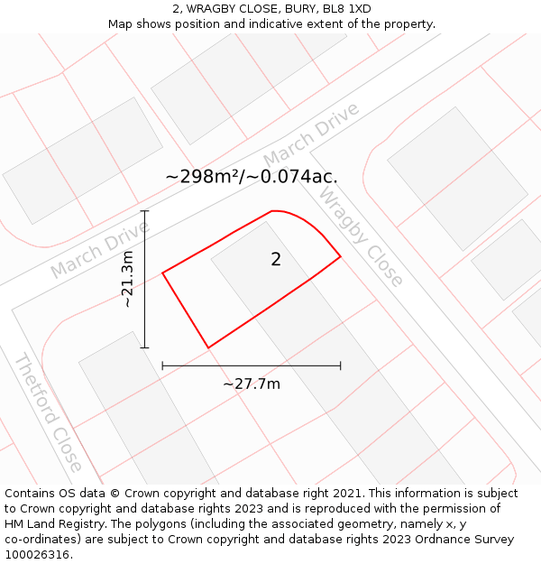 2, WRAGBY CLOSE, BURY, BL8 1XD: Plot and title map