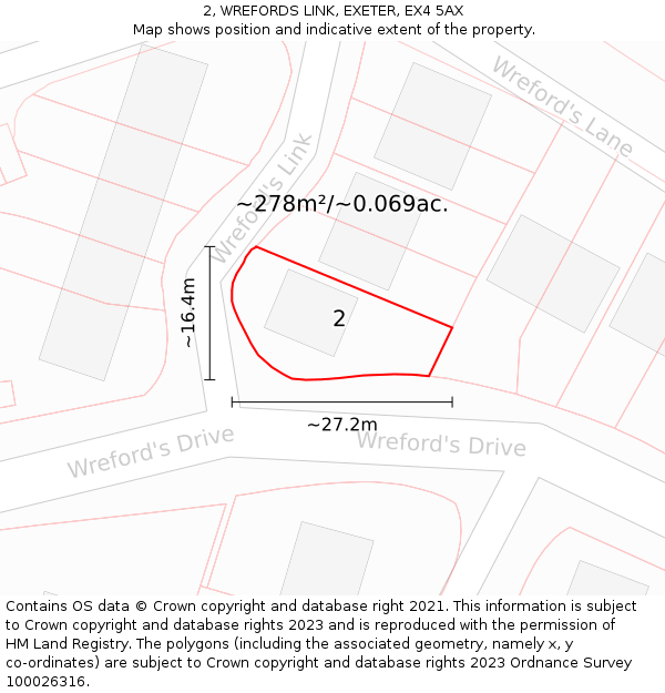 2, WREFORDS LINK, EXETER, EX4 5AX: Plot and title map